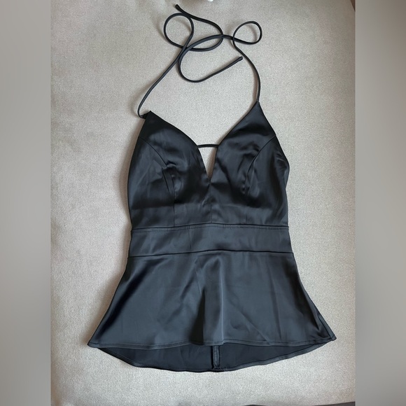 Express Tops - BLACK EXPRESS PEPLUM HALTER TOP